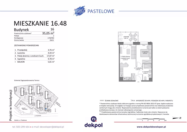 2 pokoje, mieszkanie 35,05 m², piętro 4, oferta nr 16.48, Osiedle Pastelowe, Gdańsk, Orunia Górna-Gdańsk Południe, Gdańsk-Południe, ul. Pastelowa
