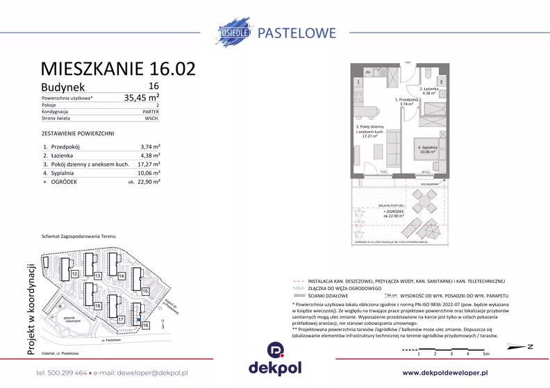 2 pokoje, mieszkanie 35,45 m², parter, oferta nr 16.02, Osiedle Pastelowe, Gdańsk, Orunia Górna-Gdańsk Południe, Gdańsk-Południe, ul. Pastelowa