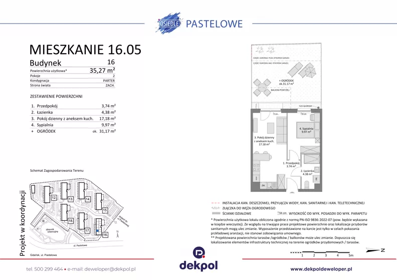 2 pokoje, mieszkanie 35,27 m², parter, oferta nr 16.05, Osiedle Pastelowe, Gdańsk, Orunia Górna-Gdańsk Południe, Gdańsk-Południe, ul. Pastelowa