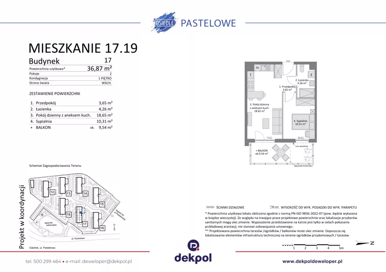 2 pokoje, mieszkanie 36,87 m², piętro 1, oferta nr 17.19, Osiedle Pastelowe, Gdańsk, Orunia Górna-Gdańsk Południe, Gdańsk-Południe, ul. Pastelowa