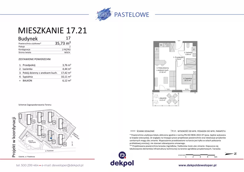 2 pokoje, mieszkanie 35,73 m², piętro 2, oferta nr 17.21, Osiedle Pastelowe, Gdańsk, Orunia Górna-Gdańsk Południe, Gdańsk-Południe, ul. Pastelowa