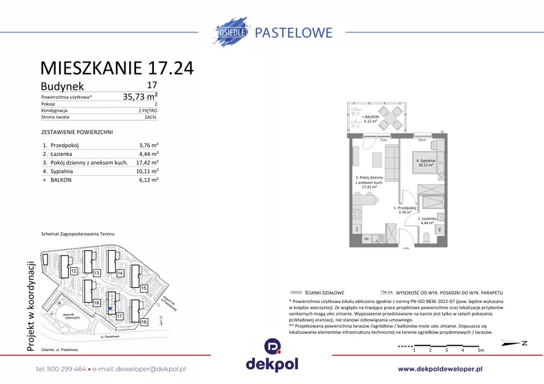 2 pokoje, mieszkanie 35,73 m², piętro 2, oferta nr 17.24, Osiedle Pastelowe, Gdańsk, Orunia Górna-Gdańsk Południe, Gdańsk-Południe, ul. Pastelowa