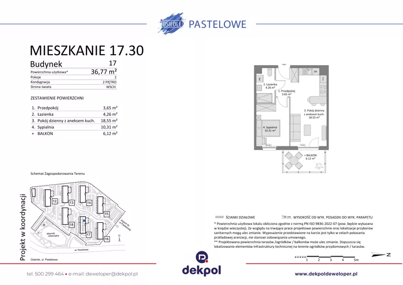 2 pokoje, mieszkanie 36,77 m², piętro 2, oferta nr 17.30, Osiedle Pastelowe, Gdańsk, Orunia Górna-Gdańsk Południe, Gdańsk-Południe, ul. Pastelowa