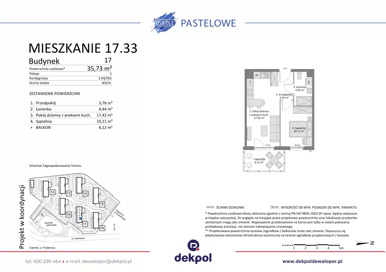2 pokoje, mieszkanie 35,73 m², piętro 3, oferta nr 17.33, Osiedle Pastelowe, Gdańsk, Orunia Górna-Gdańsk Południe, Gdańsk-Południe, ul. Pastelowa
