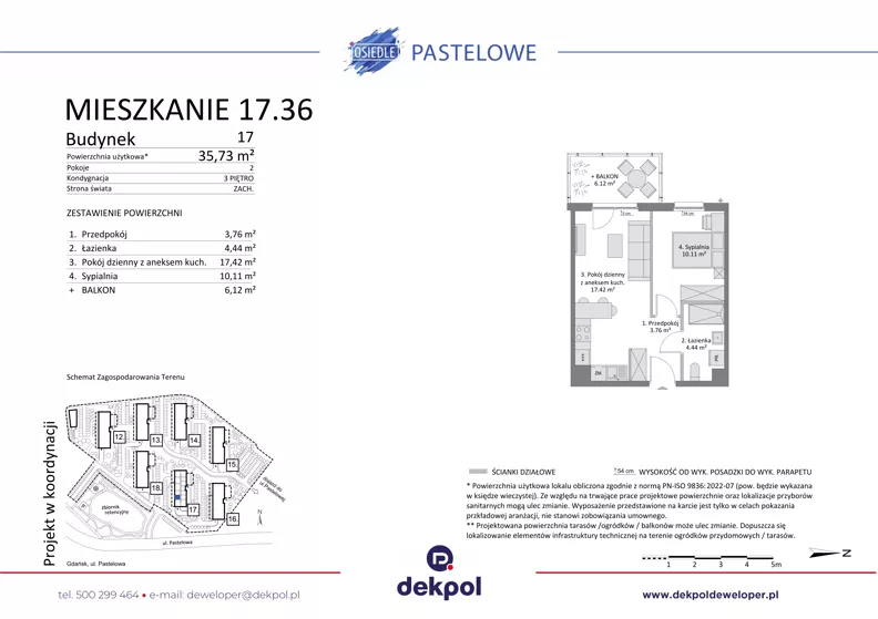 2 pokoje, mieszkanie 35,73 m², piętro 3, oferta nr 17.36, Osiedle Pastelowe, Gdańsk, Orunia Górna-Gdańsk Południe, Gdańsk-Południe, ul. Pastelowa
