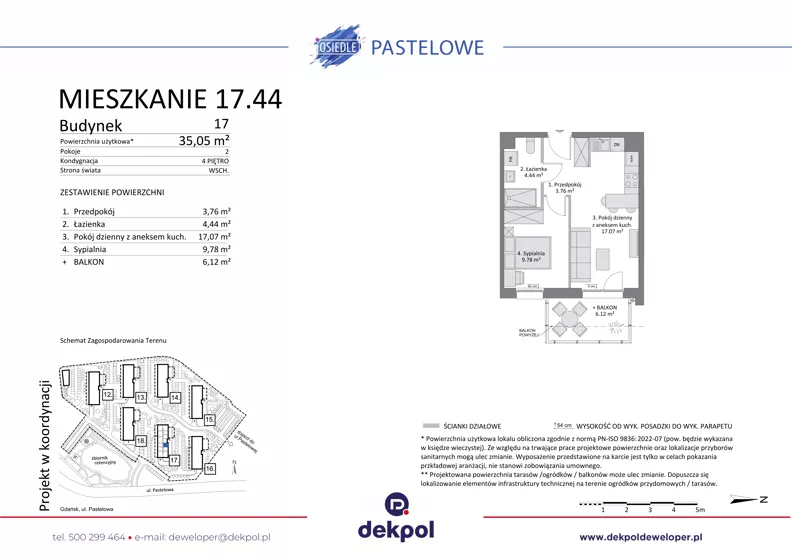2 pokoje, mieszkanie 35,05 m², piętro 4, oferta nr 17.44, Osiedle Pastelowe, Gdańsk, Orunia Górna-Gdańsk Południe, Gdańsk-Południe, ul. Pastelowa