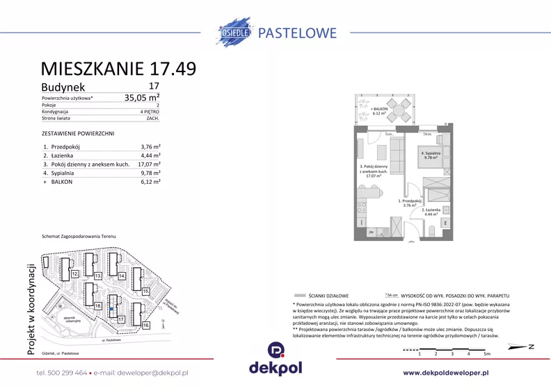 2 pokoje, mieszkanie 35,05 m², piętro 4, oferta nr 17.49, Osiedle Pastelowe, Gdańsk, Orunia Górna-Gdańsk Południe, Gdańsk-Południe, ul. Pastelowa