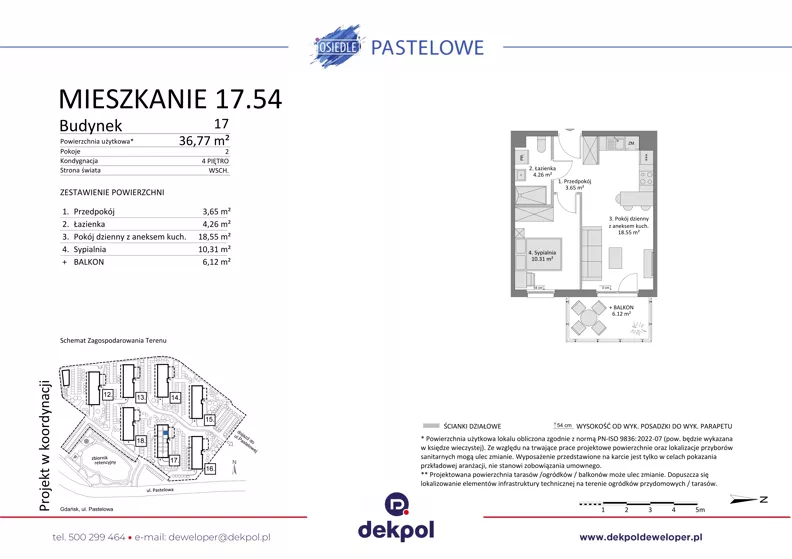 2 pokoje, mieszkanie 36,77 m², piętro 4, oferta nr 17.54, Osiedle Pastelowe, Gdańsk, Orunia Górna-Gdańsk Południe, Gdańsk-Południe, ul. Pastelowa