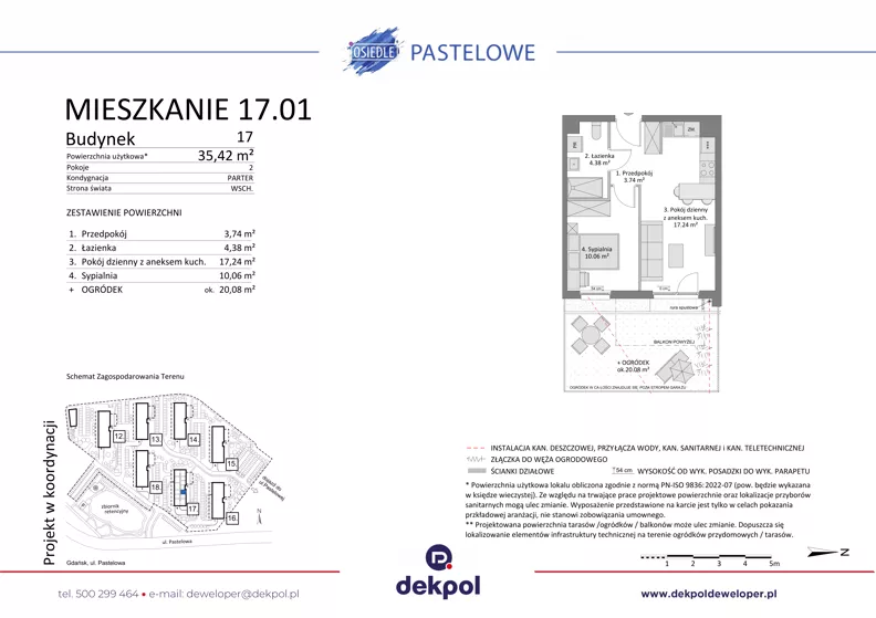 2 pokoje, mieszkanie 35,42 m², parter, oferta nr 17.01, Osiedle Pastelowe - VI etap, Gdańsk, Ujeścisko-Łostowice, Łostowice, ul. Pastelowa