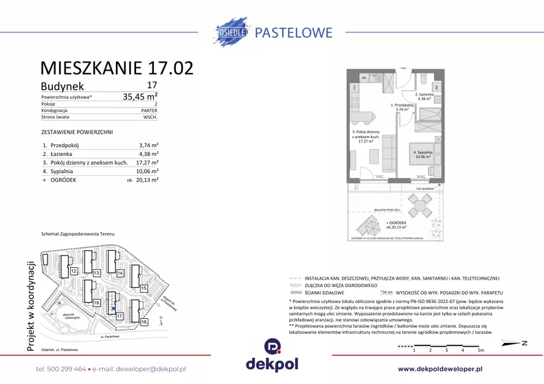 2 pokoje, mieszkanie 35,45 m², parter, oferta nr 17.02, Osiedle Pastelowe, Gdańsk, Orunia Górna-Gdańsk Południe, Gdańsk-Południe, ul. Pastelowa