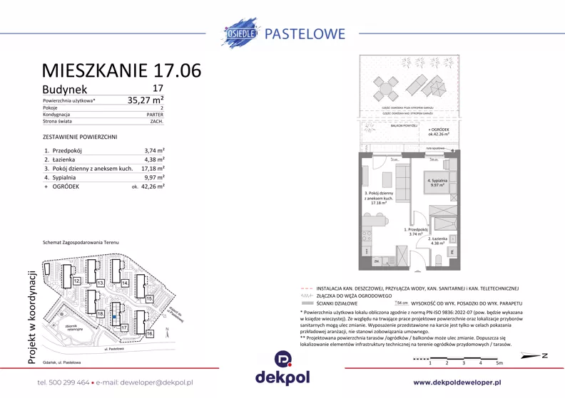 2 pokoje, mieszkanie 35,27 m², parter, oferta nr 17.06, Osiedle Pastelowe, Gdańsk, Orunia Górna-Gdańsk Południe, Gdańsk-Południe, ul. Pastelowa