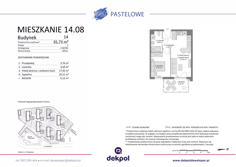 2 pokoje, mieszkanie 35,73 m², piętro 1, oferta nr 14.08, Osiedle Pastelowe - V etap, Gdańsk, Ujeścisko-Łostowice, Łostowice, ul. Pastelowa