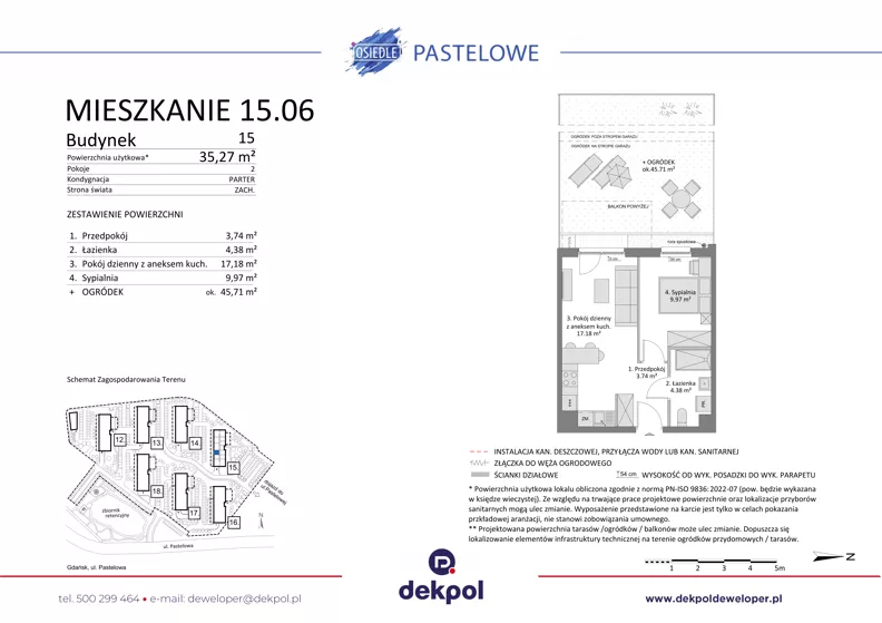 2 pokoje, mieszkanie 35,27 m², parter, oferta nr 15.06, Osiedle Pastelowe - V etap, Gdańsk, Ujeścisko-Łostowice, Łostowice, ul. Pastelowa