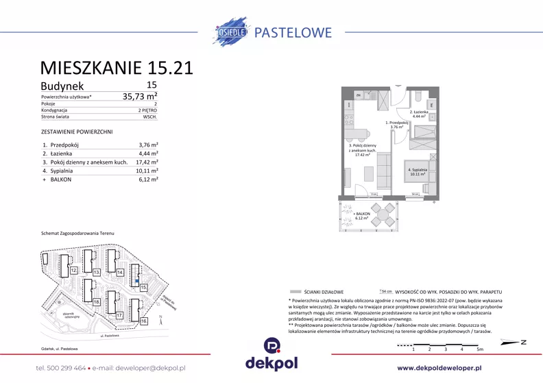 2 pokoje, mieszkanie 35,73 m², piętro 2, oferta nr 15.21, Osiedle Pastelowe - V etap, Gdańsk, Ujeścisko-Łostowice, Łostowice, ul. Pastelowa