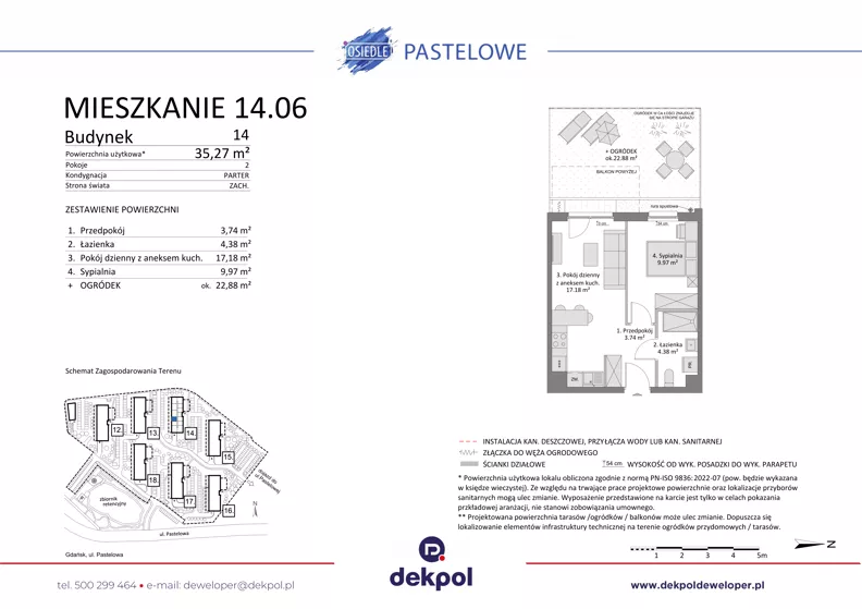 2 pokoje, mieszkanie 35,27 m², parter, oferta nr 14.06, Osiedle Pastelowe - V etap, Gdańsk, Ujeścisko-Łostowice, Łostowice, ul. Pastelowa