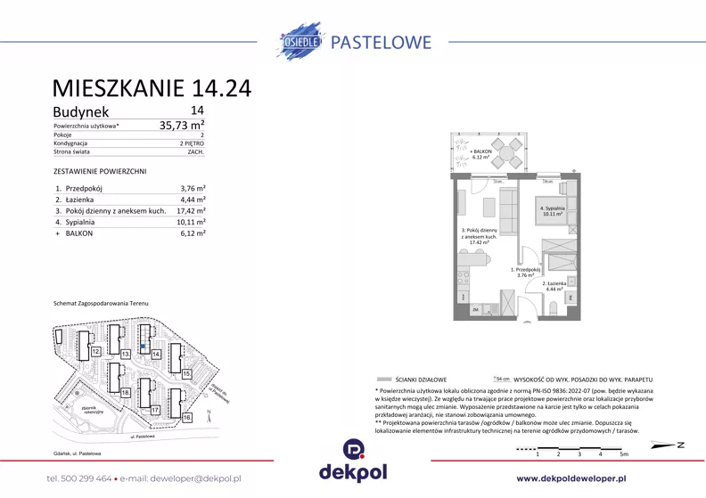 2 pokoje, mieszkanie 35,73 m², piętro 2, oferta nr 14.24, Osiedle Pastelowe - V etap, Gdańsk, Ujeścisko-Łostowice, Łostowice, ul. Pastelowa