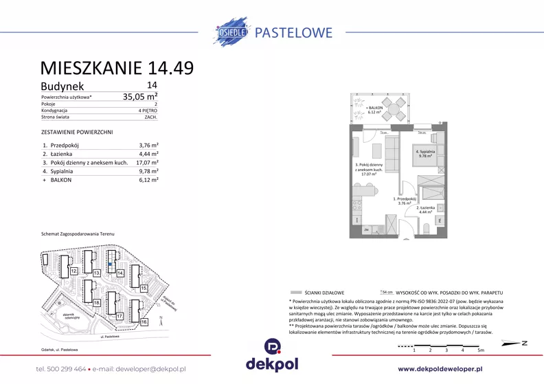 2 pokoje, mieszkanie 35,05 m², piętro 4, oferta nr 14.49, Osiedle Pastelowe - V etap, Gdańsk, Ujeścisko-Łostowice, Łostowice, ul. Pastelowa