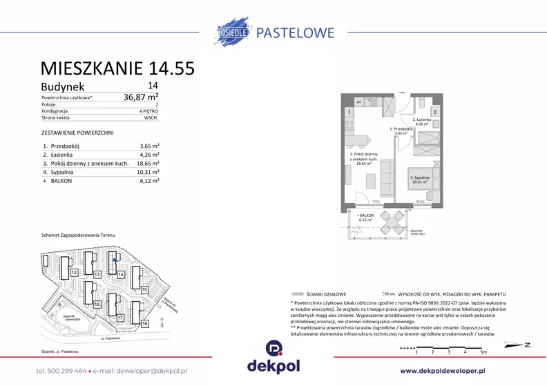 2 pokoje, mieszkanie 36,87 m², piętro 4, oferta nr 14.55, Osiedle Pastelowe - V etap, Gdańsk, Ujeścisko-Łostowice, Łostowice, ul. Pastelowa