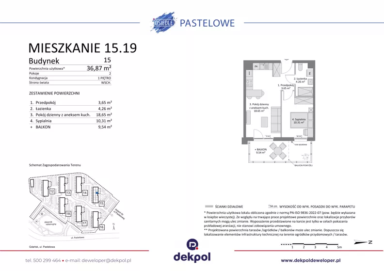 2 pokoje, mieszkanie 36,87 m², piętro 1, oferta nr 15.19, Osiedle Pastelowe - V etap, Gdańsk, Ujeścisko-Łostowice, Łostowice, ul. Pastelowa