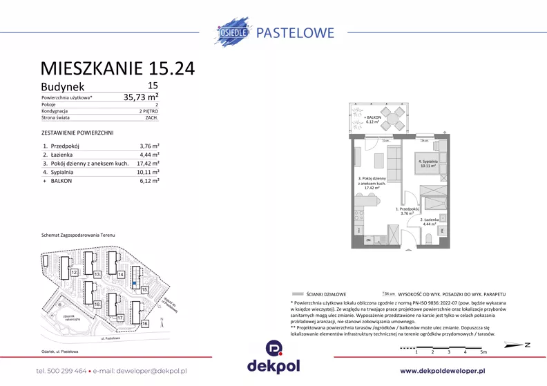 2 pokoje, mieszkanie 35,73 m², piętro 2, oferta nr 15.24, Osiedle Pastelowe - V etap, Gdańsk, Ujeścisko-Łostowice, Łostowice, ul. Pastelowa