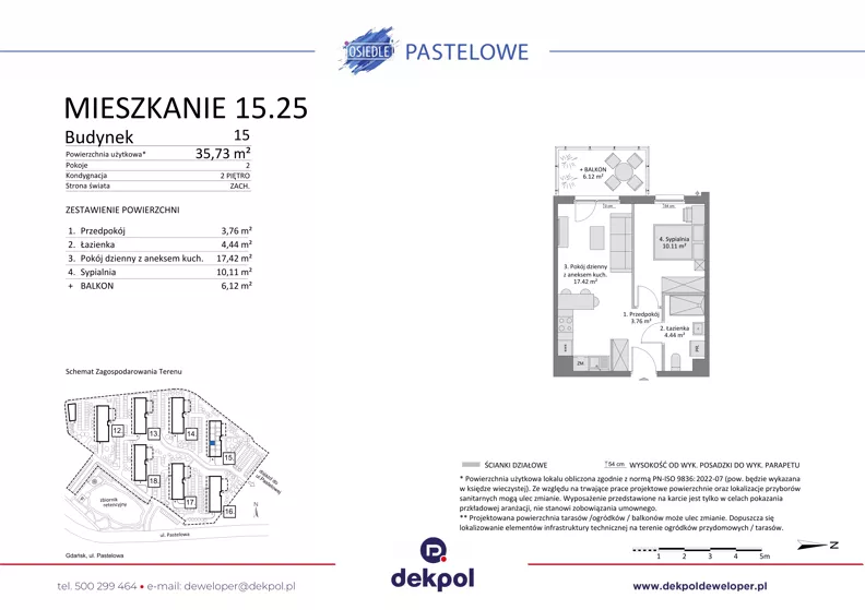 2 pokoje, mieszkanie 35,73 m², piętro 2, oferta nr 15.25, Osiedle Pastelowe - V etap, Gdańsk, Ujeścisko-Łostowice, Łostowice, ul. Pastelowa