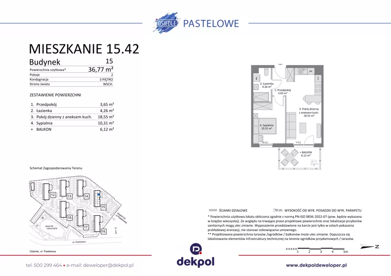 2 pokoje, mieszkanie 36,77 m², piętro 3, oferta nr 15.42, Osiedle Pastelowe - V etap, Gdańsk, Ujeścisko-Łostowice, Łostowice, ul. Pastelowa