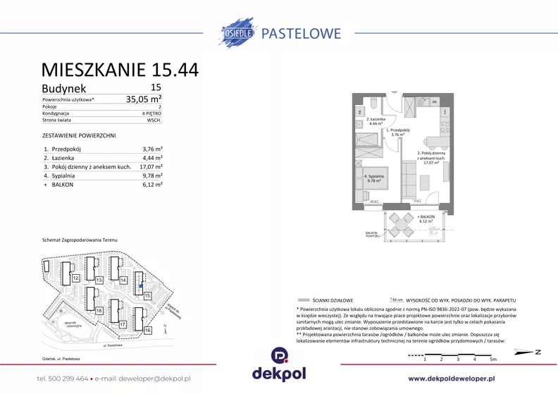 2 pokoje, mieszkanie 35,05 m², piętro 4, oferta nr 15.44, Osiedle Pastelowe - V etap, Gdańsk, Ujeścisko-Łostowice, Łostowice, ul. Pastelowa