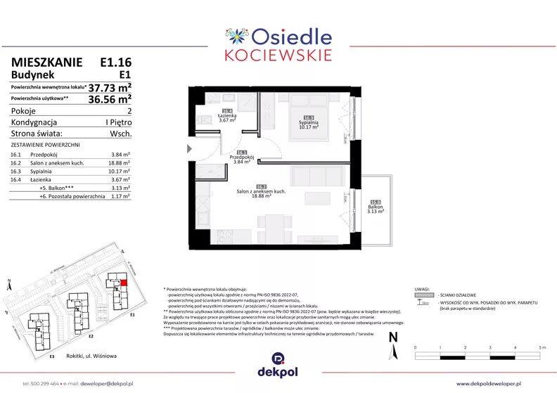 2 pokoje, mieszkanie 36,56 m², piętro 1, oferta nr E1.16, Osiedle Kociewskie III, Rokitki, ul. Tczewska