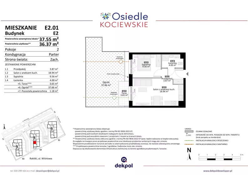 2 pokoje, mieszkanie 36,37 m², parter, oferta nr E2.01, Osiedle Kociewskie III, Rokitki, ul. Tczewska