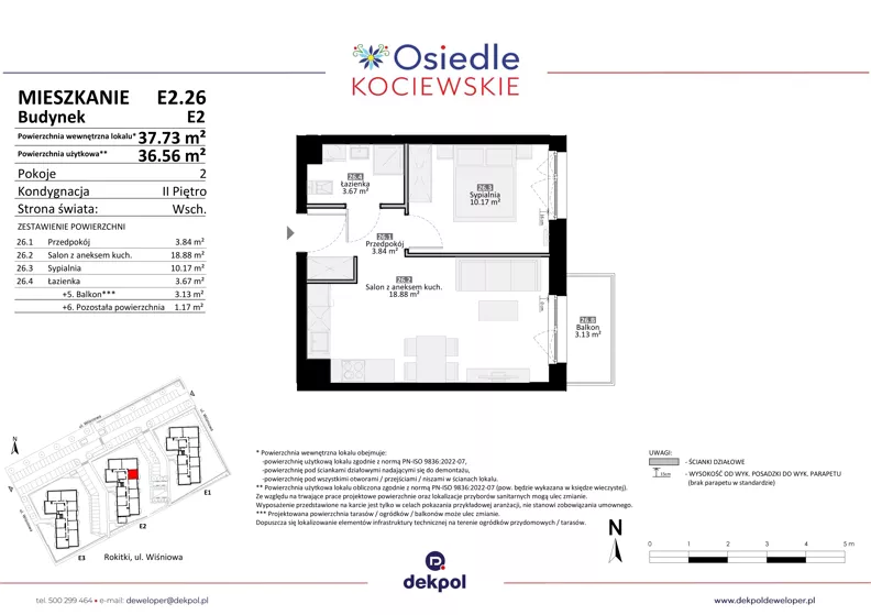 2 pokoje, mieszkanie 36,56 m², piętro 2, oferta nr E2.26, Osiedle Kociewskie III, Rokitki, ul. Tczewska