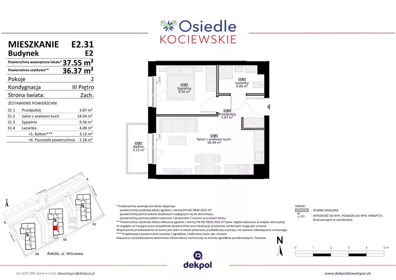 2 pokoje, mieszkanie 36,37 m², piętro 3, oferta nr E2.31, Osiedle Kociewskie V, Rokitki, ul. Tczewska