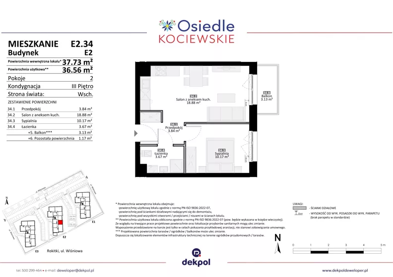 2 pokoje, mieszkanie 36,56 m², piętro 3, oferta nr E2.34, Osiedle Kociewskie III, Rokitki, ul. Tczewska