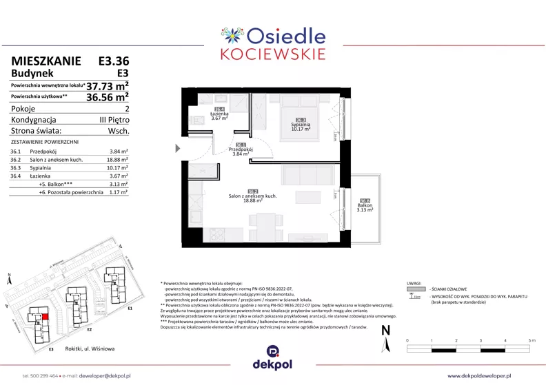 2 pokoje, mieszkanie 36,56 m², piętro 3, oferta nr E3.36, Osiedle Kociewskie III, Rokitki, ul. Tczewska