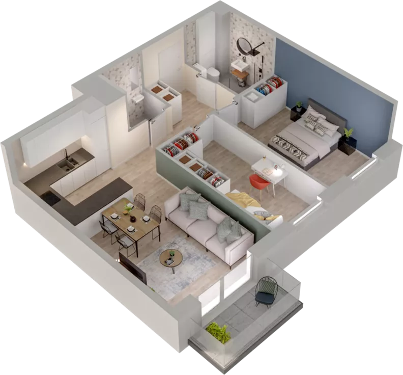 3 pokoje, mieszkanie 60,80 m², piętro 2, oferta nr B1.31, Osiedle Chabrowe, Starogard Gdański, ul. Gen. Stanisław Sosabowskiego