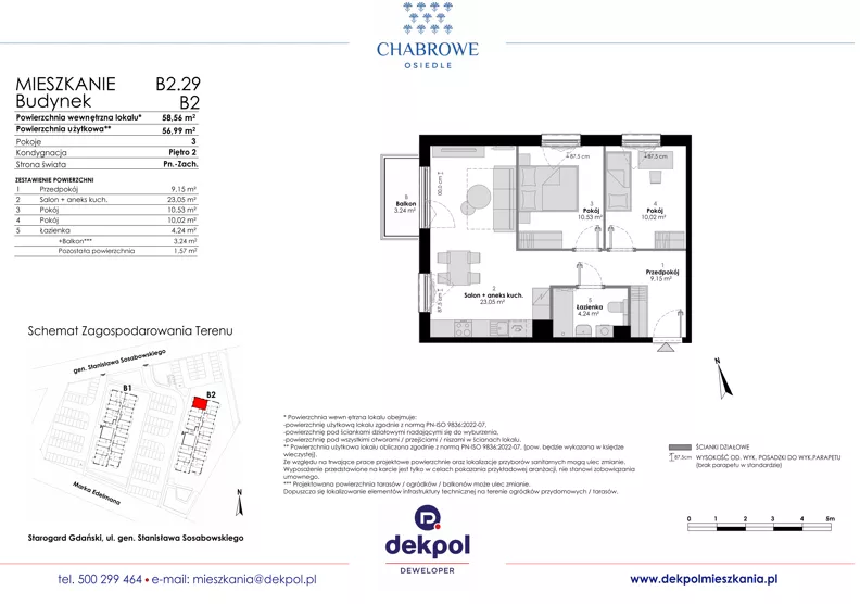 3 pokoje, mieszkanie 56,99 m², piętro 2, oferta nr B2.29, Osiedle Chabrowe, Starogard Gdański, ul. Gen. Stanisław Sosabowskiego