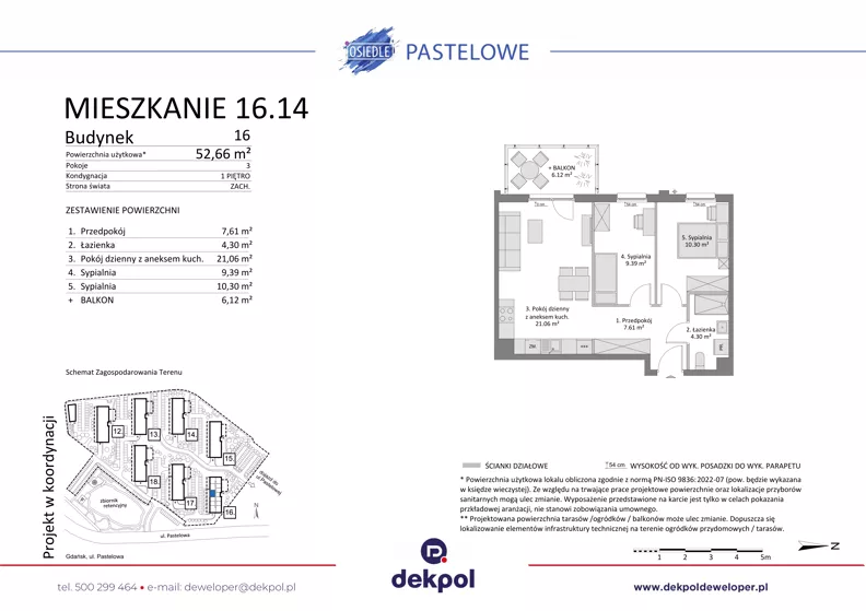 3 pokoje, mieszkanie 52,66 m², piętro 1, oferta nr 16.14, Osiedle Pastelowe, Gdańsk, Orunia Górna-Gdańsk Południe, Gdańsk-Południe, ul. Pastelowa