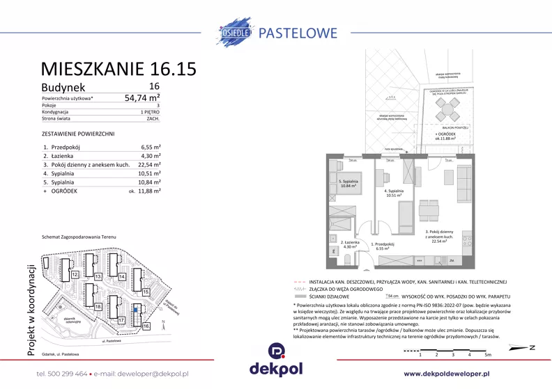 3 pokoje, mieszkanie 54,74 m², piętro 1, oferta nr 16.15, Osiedle Pastelowe, Gdańsk, Orunia Górna-Gdańsk Południe, Gdańsk-Południe, ul. Pastelowa