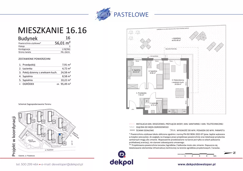 3 pokoje, mieszkanie 56,01 m², piętro 1, oferta nr 16.16, Osiedle Pastelowe, Gdańsk, Orunia Górna-Gdańsk Południe, Gdańsk-Południe, ul. Pastelowa