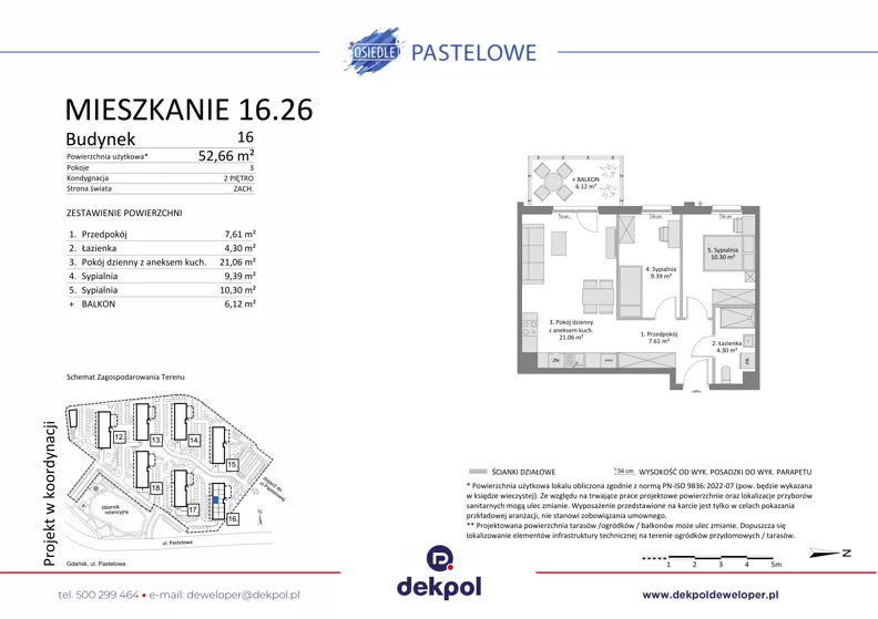 3 pokoje, mieszkanie 52,66 m², piętro 2, oferta nr 16.26, Osiedle Pastelowe, Gdańsk, Orunia Górna-Gdańsk Południe, Gdańsk-Południe, ul. Pastelowa