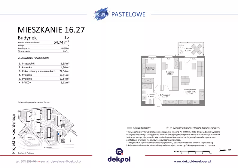 3 pokoje, mieszkanie 54,74 m², piętro 2, oferta nr 16.27, Osiedle Pastelowe, Gdańsk, Orunia Górna-Gdańsk Południe, Gdańsk-Południe, ul. Pastelowa