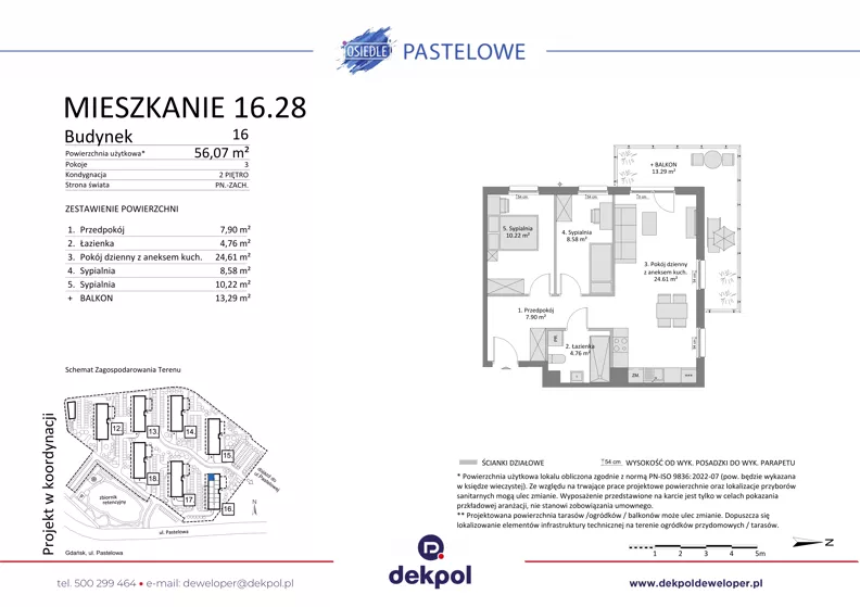 3 pokoje, mieszkanie 56,07 m², piętro 2, oferta nr 16.28, Osiedle Pastelowe, Gdańsk, Orunia Górna-Gdańsk Południe, Gdańsk-Południe, ul. Pastelowa