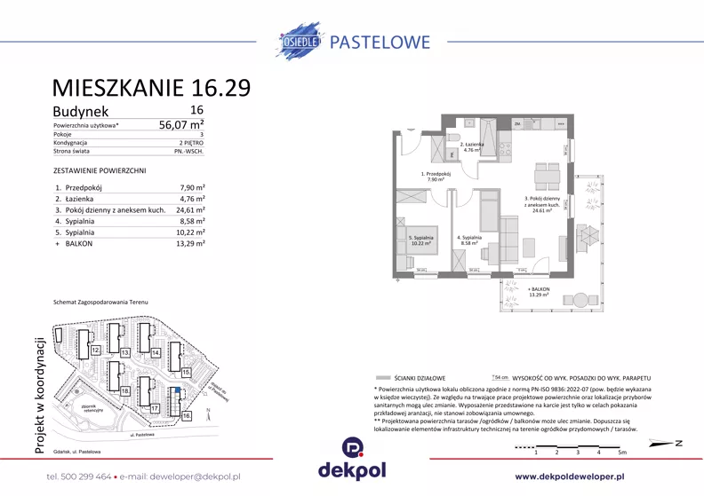 3 pokoje, mieszkanie 56,07 m², piętro 2, oferta nr 16.29, Osiedle Pastelowe, Gdańsk, Orunia Górna-Gdańsk Południe, Gdańsk-Południe, ul. Pastelowa