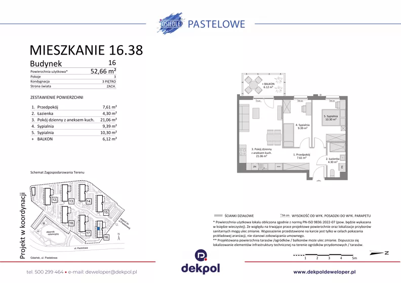 3 pokoje, mieszkanie 52,66 m², piętro 3, oferta nr 16.38, Osiedle Pastelowe, Gdańsk, Orunia Górna-Gdańsk Południe, Gdańsk-Południe, ul. Pastelowa