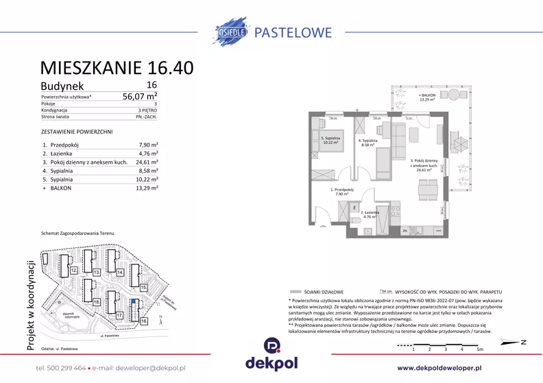 3 pokoje, mieszkanie 56,07 m², piętro 3, oferta nr 16.40, Osiedle Pastelowe, Gdańsk, Orunia Górna-Gdańsk Południe, Gdańsk-Południe, ul. Pastelowa