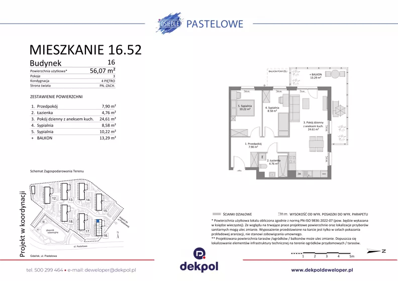 3 pokoje, mieszkanie 56,07 m², piętro 4, oferta nr 16.52, Osiedle Pastelowe, Gdańsk, Orunia Górna-Gdańsk Południe, Gdańsk-Południe, ul. Pastelowa