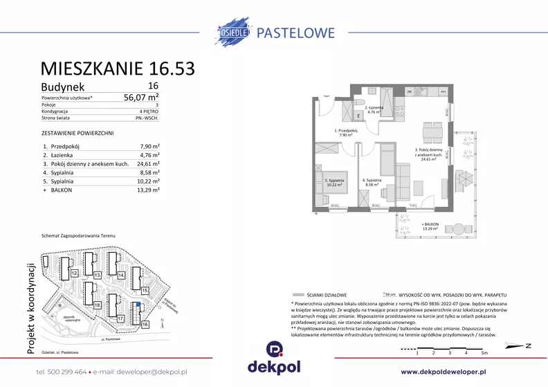 3 pokoje, mieszkanie 56,07 m², piętro 4, oferta nr 16.53, Osiedle Pastelowe, Gdańsk, Orunia Górna-Gdańsk Południe, Gdańsk-Południe, ul. Pastelowa