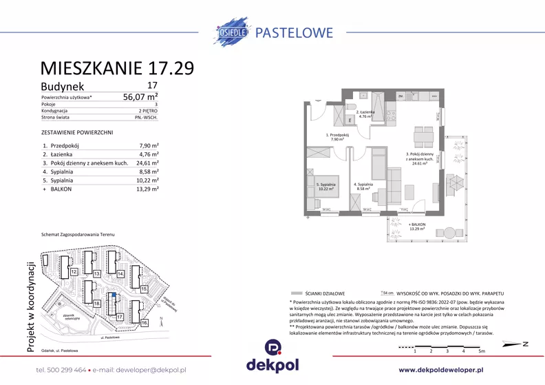 3 pokoje, mieszkanie 56,07 m², piętro 2, oferta nr 17.29, Osiedle Pastelowe, Gdańsk, Orunia Górna-Gdańsk Południe, Gdańsk-Południe, ul. Pastelowa