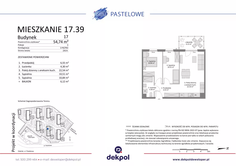 3 pokoje, mieszkanie 54,74 m², piętro 3, oferta nr 17.39, Osiedle Pastelowe, Gdańsk, Orunia Górna-Gdańsk Południe, Gdańsk-Południe, ul. Pastelowa