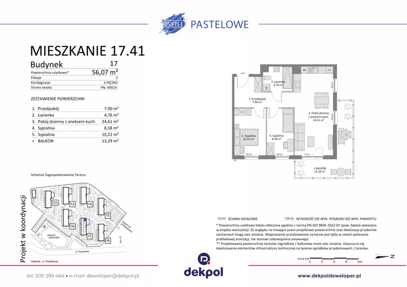 3 pokoje, mieszkanie 56,07 m², piętro 3, oferta nr 17.41, Osiedle Pastelowe, Gdańsk, Orunia Górna-Gdańsk Południe, Gdańsk-Południe, ul. Pastelowa