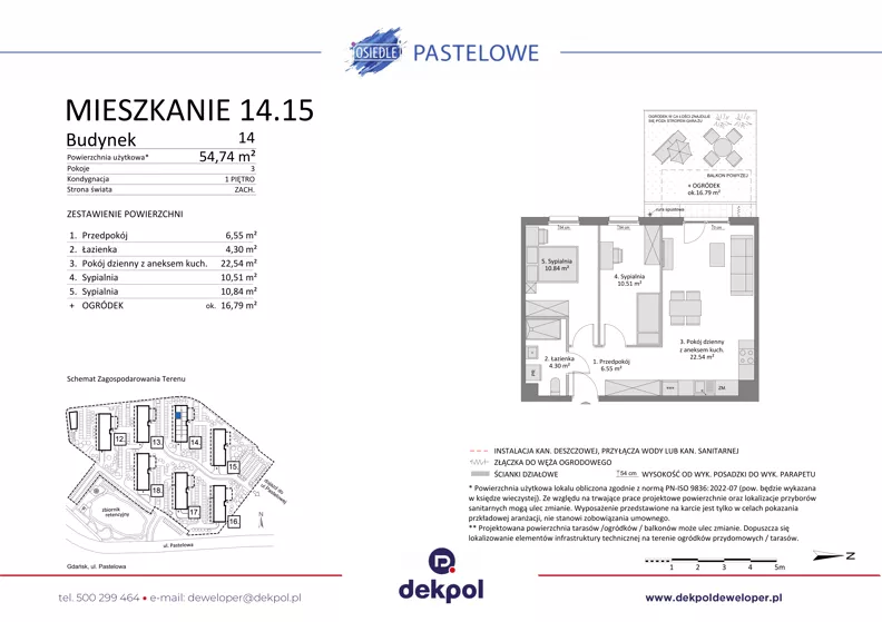 3 pokoje, mieszkanie 54,74 m², piętro 1, oferta nr 14.15, Osiedle Pastelowe - V etap, Gdańsk, Ujeścisko-Łostowice, Łostowice, ul. Pastelowa